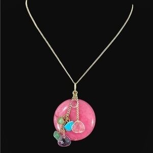 Pink Pendant Necklace with Colorful Charms